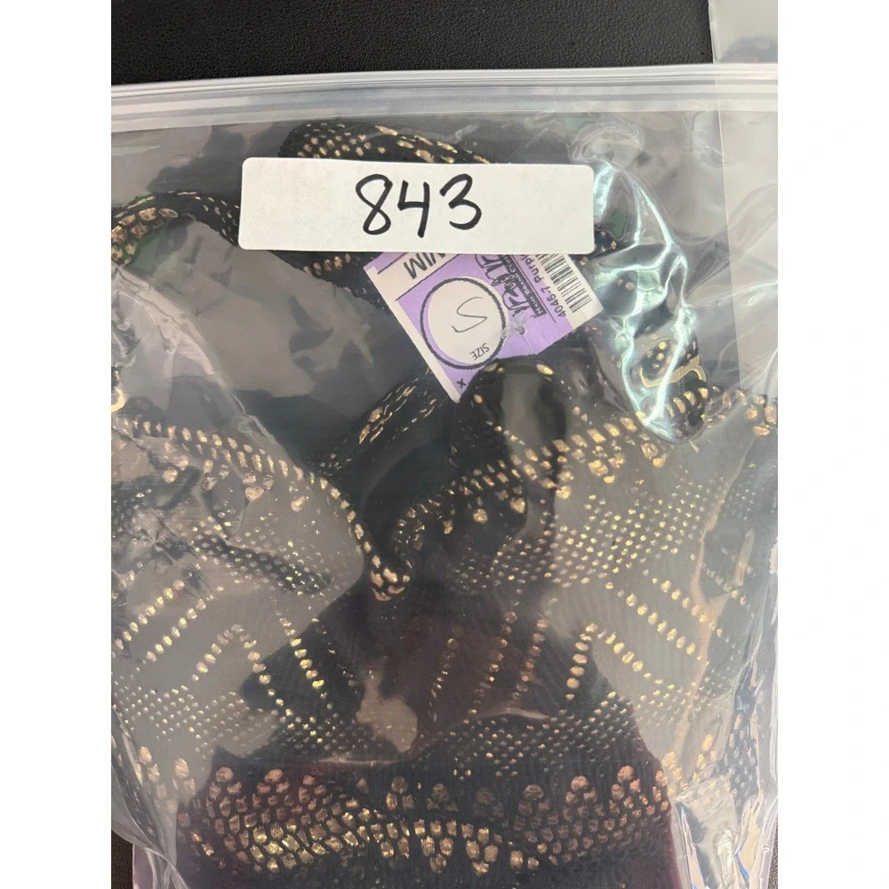 Cosita Linda Black Gold Metallic Lace Up Overlay One Piece Swimsuit‎ Resort Sz S